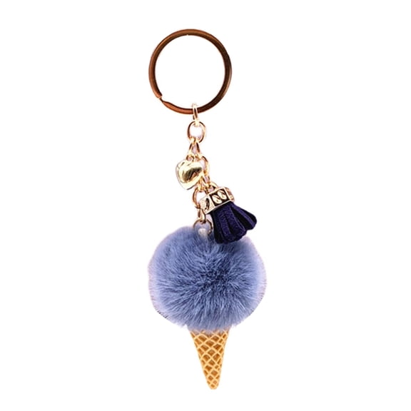 Fogun Modern Ice Cream Shaped Keychain Plush Pompoms Keyring for Keys and Bags Lightweight Bag Pendant Key Accessory
