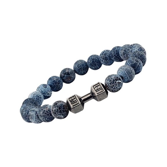 Fogun Multipurpose Men's Beaded Bracelet Natural Elegant Lavaed Stone Dumbbell Charm for Energy and Fitness Jewelry Pieces