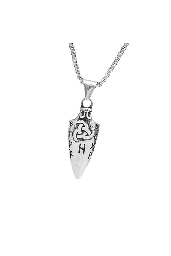 Mythology Punk Spearhead Pendant Necklace Long Letter Charm Neck Chain Jewelry for Men Stainless Steel Accessories