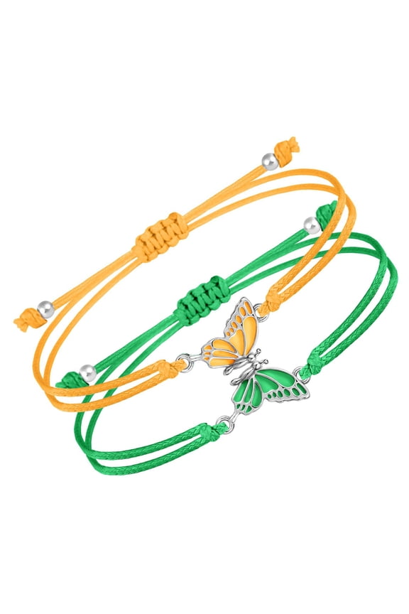 Pack Of 2 Butterfly Friendship Bracelets for Girls and Couples Handmade Braided Rope Matching Handchain Handmade Jewelry