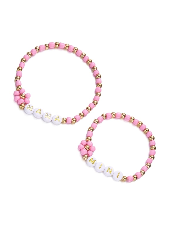 Pack Of 2 Heart Beaded Stackable Jewelry Gifts Resin Bead Bracelets Accessory For Mother's Day And Birthday Gifts