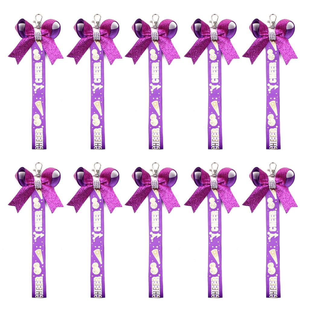 Cheerleading Ribbon Keychains Fogun Pack of 10 Cheer Bows Keychains Bowknot Ribbon Key Rings for Teen ...