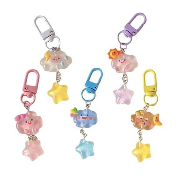 Fogun Pack of 5 Lovely Cartoon Clouds And Star Keychain Accessory Set For Girls And Children Jewelry Decoration Key Rings