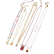 Fogun Pack of 5 Sea Star Clavicle Necklaces Irregular Beaded Chains Handcraft Jewelry Accessory for Trendy Women