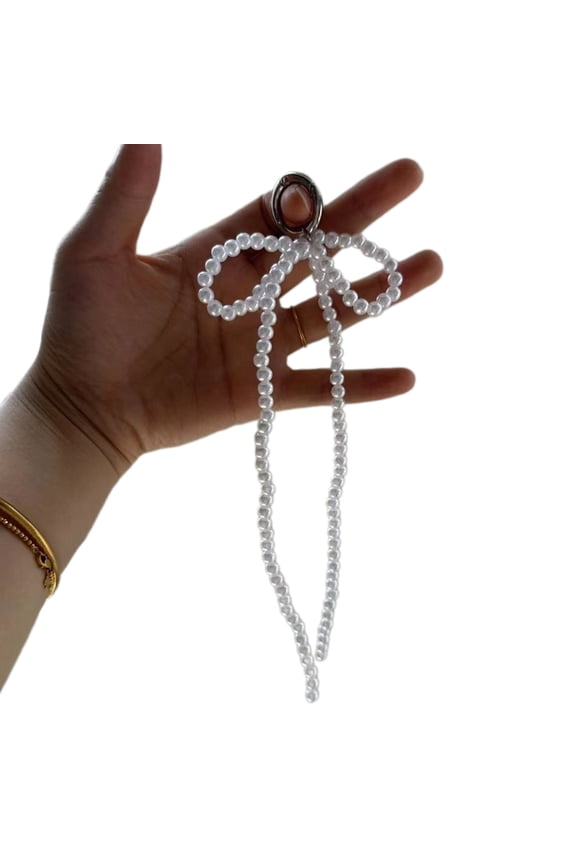 Pearls Bowknot Keychain Pendant Handmade Phone Charm Keyring Fashion Long Bows Ornament for Backpack Phones and Bag