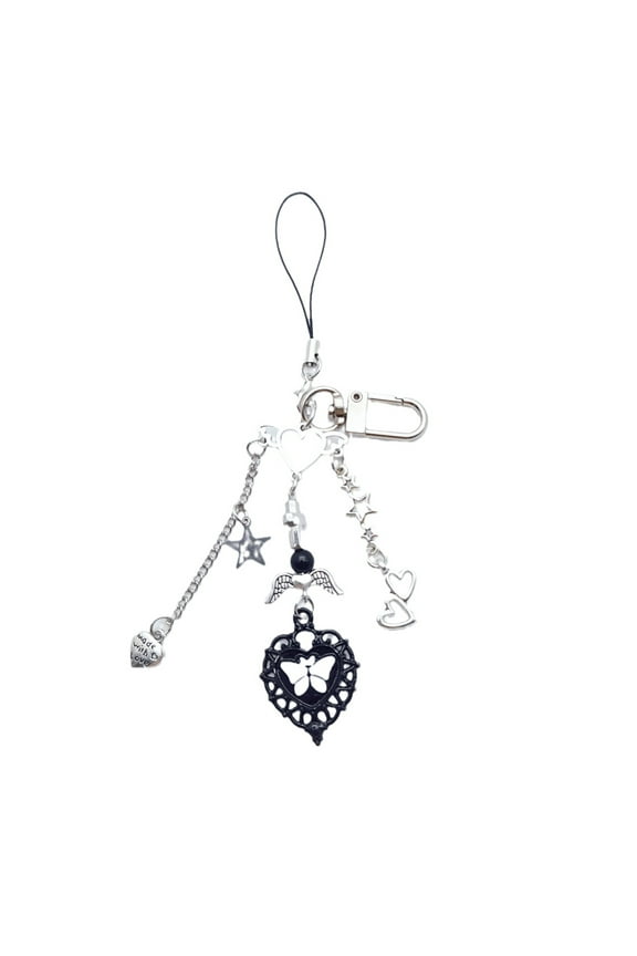 Phone Charm Strap Keychain Keychain Lanyard String Black Heart Chain Backpack Pendant for Women Girl