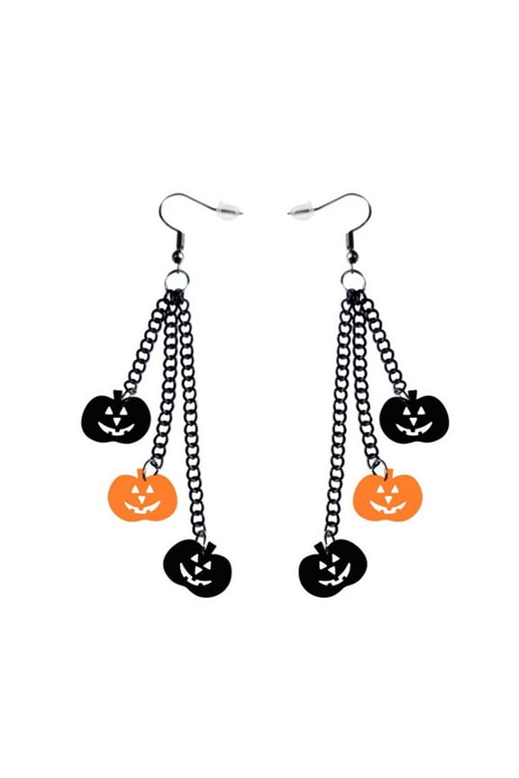 Punk Pumpkin Earhook Skull Funny Bat Spiders Dangle Earrings Halloween Costume Accessories Hip Hop Black Chain Jewelry