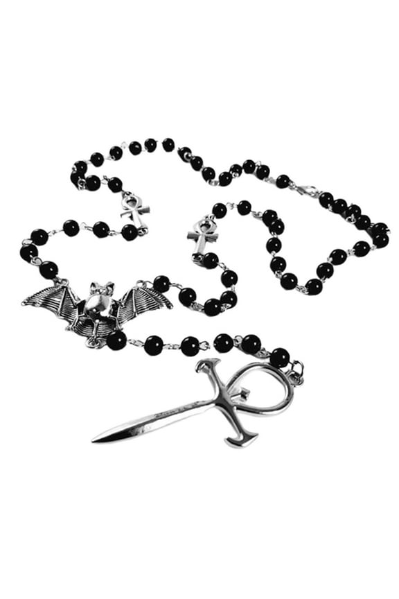 Punk for Vampire Rosary Necklaces for Women Black Bead Necklaces Ladies Chain Chockers Halloween Daily Wear
