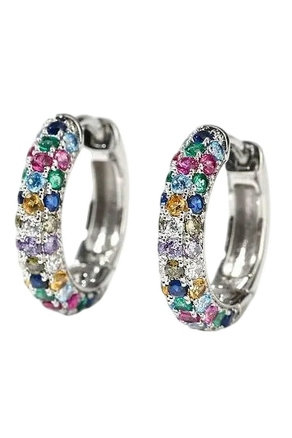 Rainbow Cubic Zirconia Ladies Ear Cuffs Fashion Hoop Earrings with Sparkling Rhinestones Inlay Trendy Women Jewelry