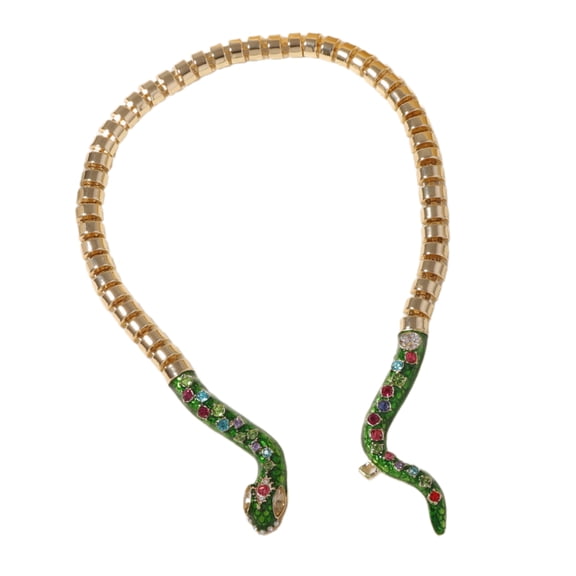 Fogun Snake Shaped Necklace Colorful Zircon Animal Pendant Neckchain Fashionable Alloy Jewelry for Parties and Festivals