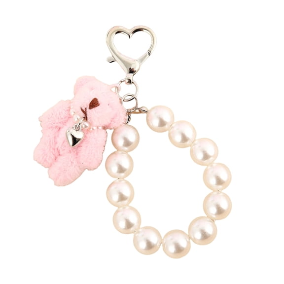 Fogun Soft Sturdy Plush Bear Key Holder With Imitation Pearls Chain Adds Elegant Charm To Your Accessories Casual Wear