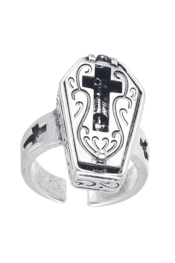 Sturdy Coffin Crosses Rings Gothic Skull Coffin Crosses Adjustable Rings for Unique Styles and Fashion Enthusiasts