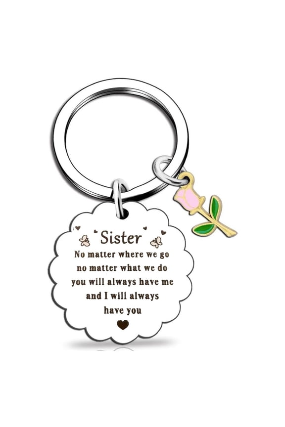 Stylish Friendship Keychain with Intricate Floral Stainless Steel Engraved Flower Women Keyring Anniversary Present