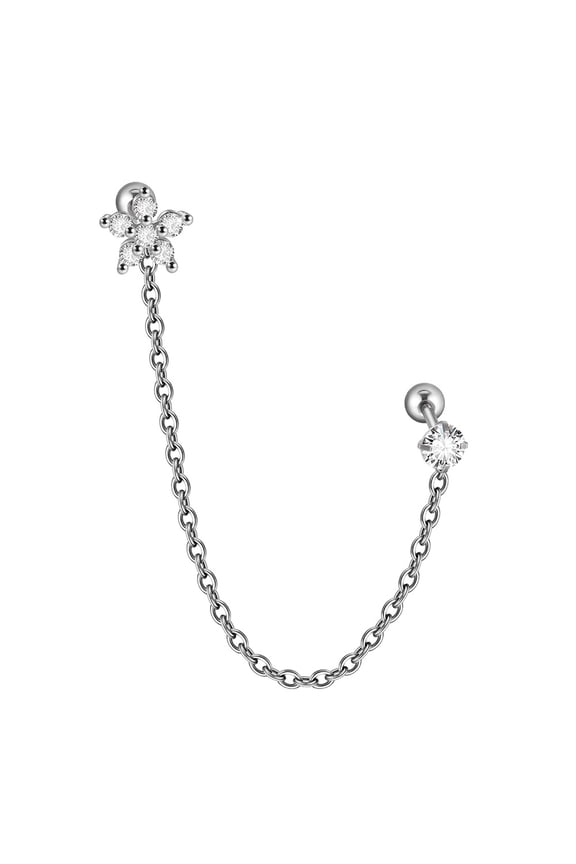 Surgical Steel Zircon Crowns Chain Ear Tragus Cartilage Flower Piercing Earring Conch Ear Piercing Body Jewelry
