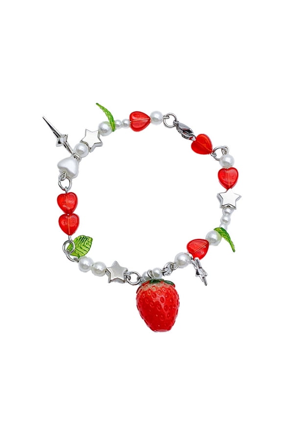 Sweet Beaded Bracelet Delicate Strawberry Bracelet Handmade Beaded Wrist Jewelry Bracelet Alloy for Daily