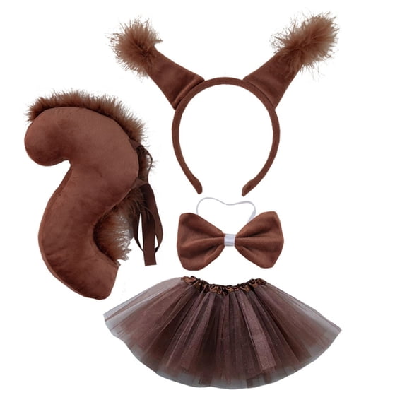 Fogun Sweet Student Woman Squirrel Ear Hairband with Tail Bowtie Set Taking Photo Headbands Carnivals Hair Hoop Glove/Skirt