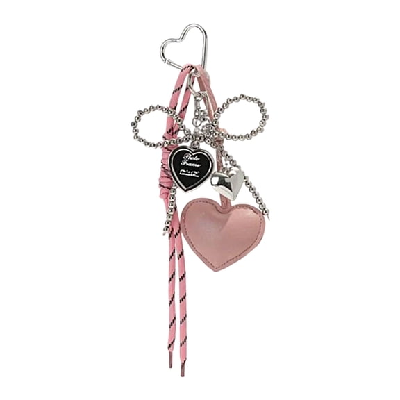 Fogun Trendy Bag Ornament Bowknot and PU Leather Heart Pendant Keychain Handmade Braided Lanyard Keyring for Women Girl