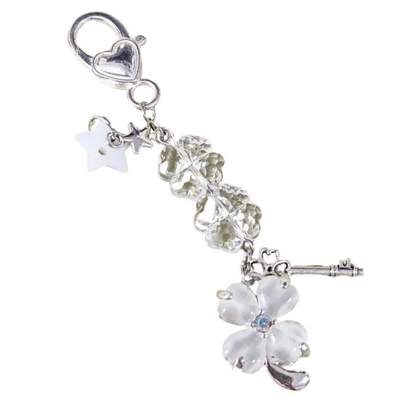 Fogun Trendy Four Leaf Phone Charm Star Keychain Pendant for Students and Fashion Enthusiasts Seeking Individuality