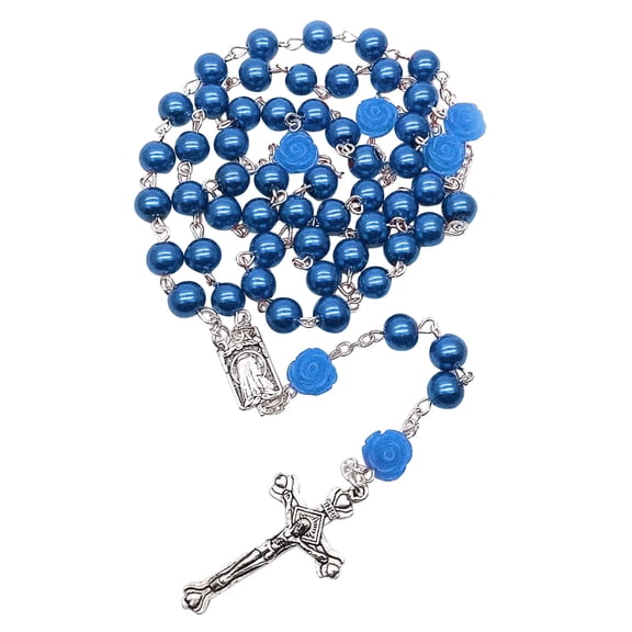 Fogun Unique Beads Necklace Glass Bead Rose Flower Clavicle Chain Catholic Jewelry Rosary Necklace