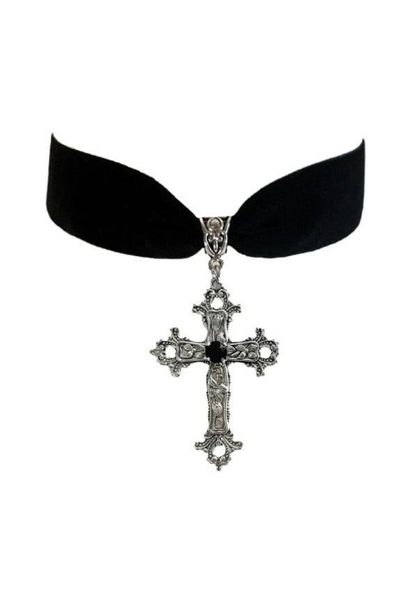 Unique Pendant Necklace Gothic Vintage Black Velvets Crucifix Choker Halloween Witch Jewelry Accessory
