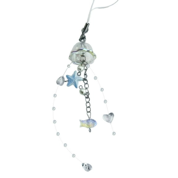 Fogun Elegant Jellyfish Inspired Phone Charm Portable Keychain with Crystals Star and Pearls Accents for Phone Accessorizing