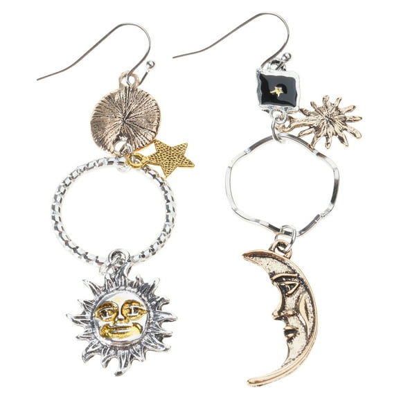 Fogun Vintage Sunflowers Dangle Earrings Asymmetrical Star Sun Moon Drop Earrings Accessories Fashionable Earwear for Ladies