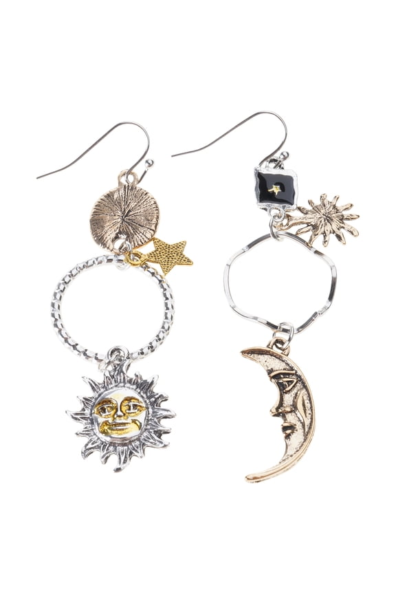 Vintage Sunflowers Dangle Earrings Asymmetrical Star Sun Moon Drop Earrings Accessories Fashionable Earwear for Ladies