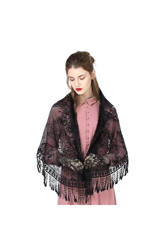 Wedding Pray Scarf Mantilla Veil Floral Shawl Lace Trim for Ladies Mother Wedding Party Headwear Mantilla