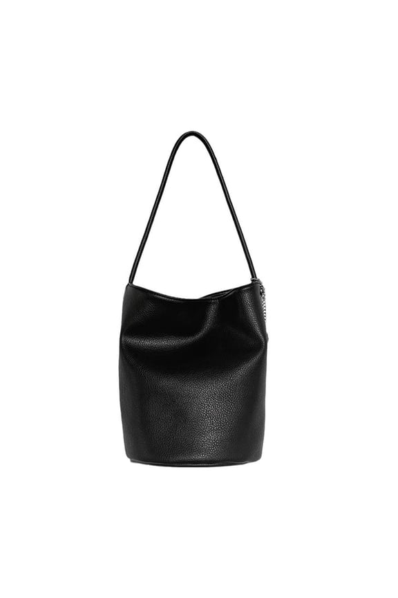 Korean Women Soft PU Leather Shoulder Bag Simple Solid Color Large Capacity Bucket Bag Casual Shopping Handbag