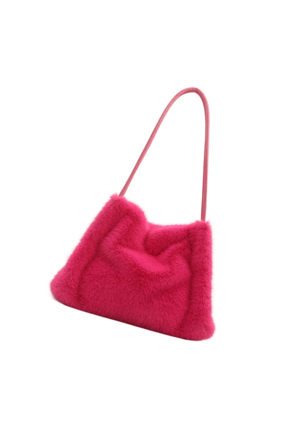 Classical Solid Color Furry Bucket Bag for Women Large Capacity Plush Shoulder Bag Underarm Handbag for Commuting School
