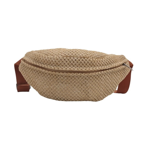 Beach Vacation Fashion Straw Chest Bag Adjustable Strap Woven Handbag Crossbody Waist Pouches Belt Bag for Women Men