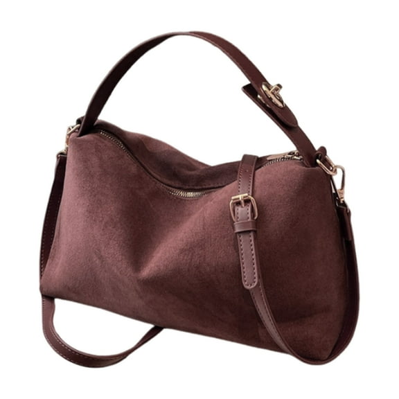 Vintage Faux Sueded PU Leather Shoulder Bag Casual Adjustable Strap Crossbody Handbag Purse with Top Handle for Women