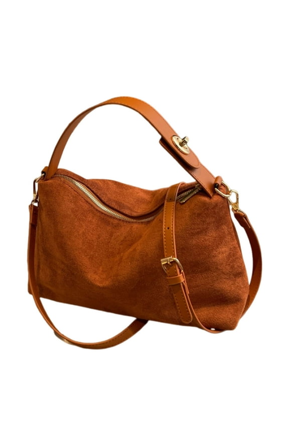 Vintage Faux Sueded PU Leather Shoulder Bag Casual Adjustable Strap Crossbody Handbag Purse with Top Handle for Women