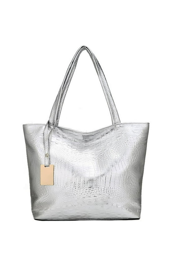 Fashion Women Sparkly Metallic PU Leather Big Shoulder Bag Casual Vintage Pattern Large Capacity Handbag Purse