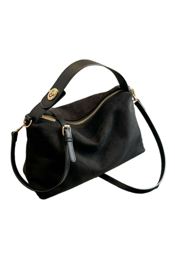 Vintage Faux Sueded PU Leather Shoulder Bag Casual Adjustable Strap Crossbody Handbag Purse with Top Handle for Women