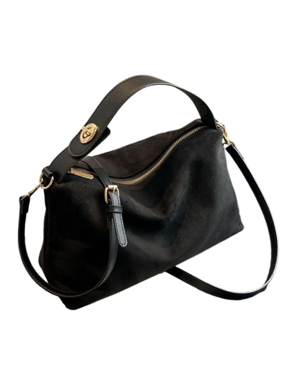 Vintage Faux Sueded PU Leather Shoulder Bag Casual Adjustable Strap Crossbody Handbag Purse with Top Handle for Women