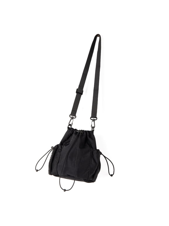 Casual Nylon Bucket Bag With Drawstring Pleats Shoulder Pack Adjustable Strap Satchel Crossbody Purse For Women