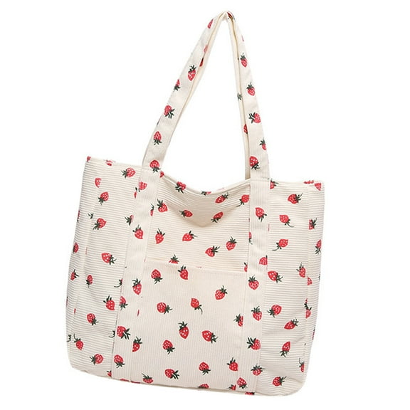 Women Bag Large Capacity Shoulder Bag Strawberry Underarm Bag Students School Bag Shopping Bag Canvas Handbag Armpit Bag