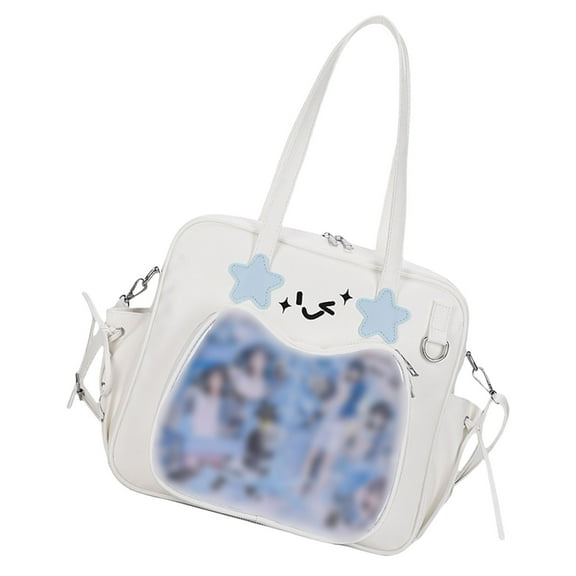 Japanese School Girl PU Leather Itabag Large Capacity Clear Window Shoulder Bag Anime Pin Display Crossbody Handbag