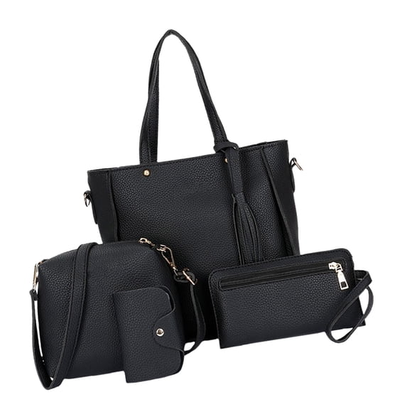 Elegant 4Pcs Women's PU Leather Shoulder Bag Set Crossbody Purse Shoulder Bag Card Holder Casual Handbag