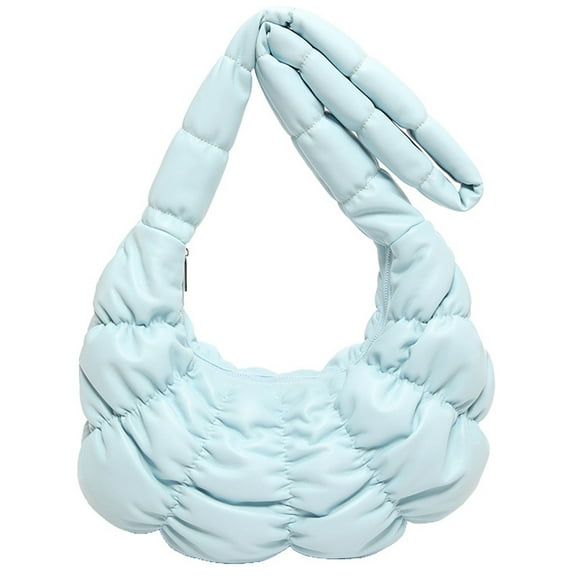 Womens Fashion Pleated Puffer Shoulder Bag Padded Quilted Solid Color Lightweight Crossbody Bag Zippered Purse Handbag