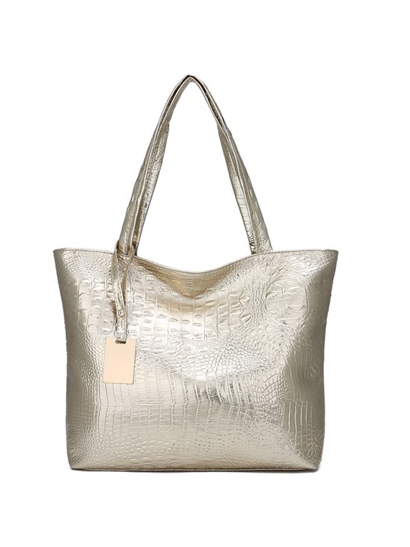 Fashion Women Sparkly Metallic PU Leather Big Shoulder Bag Casual Vintage Pattern Large Capacity Handbag Purse