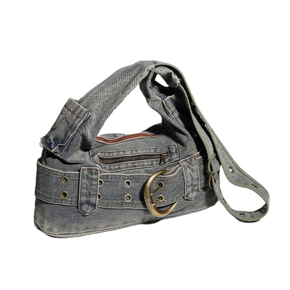 Vintage Washed Denims Shoulder Bag with Adjustable Strap for Women Large Capacity Crossbody Bag Underarm Handbag Purse