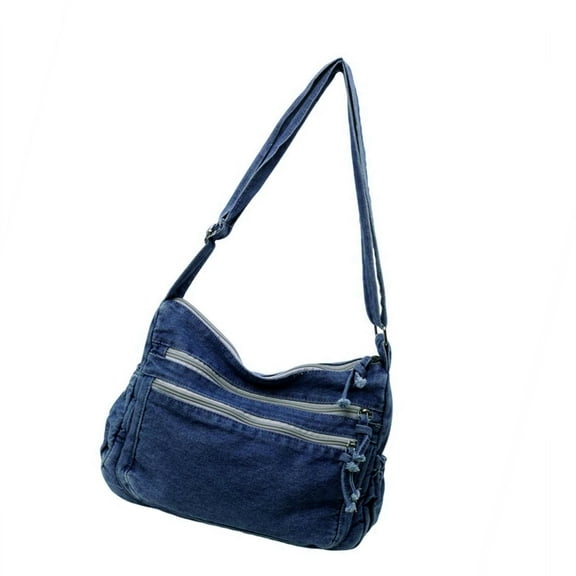 Women Casual Washed Denims Satchel Bag Large Capacity Retro Jeans Shoulder Bag with Adjustable Strap Crossbody Handbag