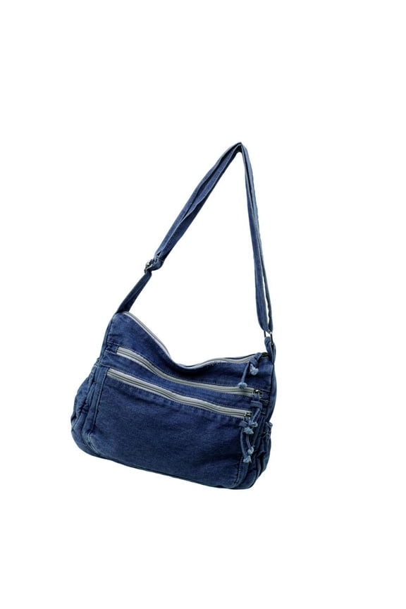 Women Casual Washed Denims Satchel Bag Large Capacity Retro Jeans Shoulder Bag with Adjustable Strap Crossbody Handbag