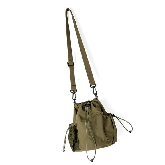 Casual Nylon Bucket Bag With Drawstring Pleats Shoulder Pack Adjustable Strap Satchel Crossbody Purse For Women