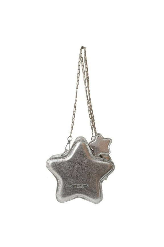 Womens Sparkly Metallic PU Leather Star Shape Crossbody Bag with Chain Aesthetic Small Shoulder Bag Zippered Purse