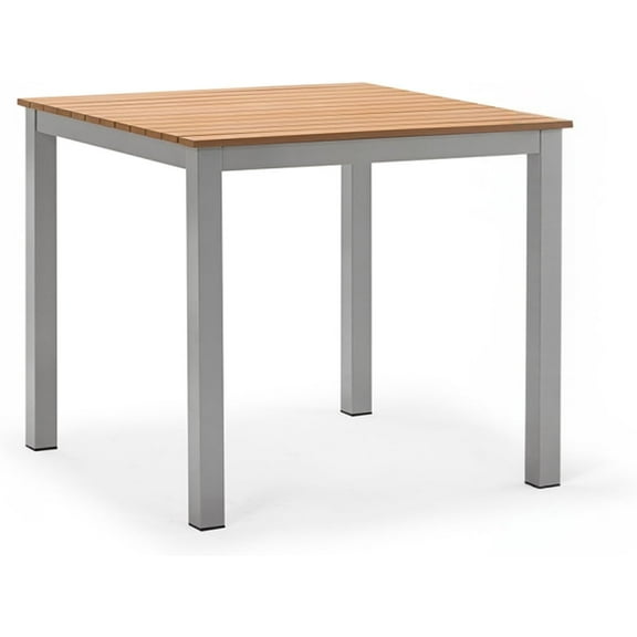 Fohfurniture Outdoor Dining Table, Aluminum Frame with Teak-Look Slats, 35.4" Square, 29.5" Height (Square 36x36)