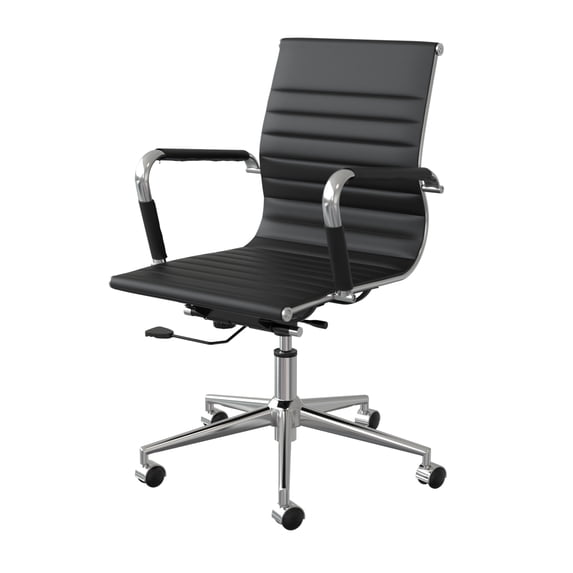 Fohfurniture PU Leather Tall Ribbed Executive Chair, Ergonomic Office Chair, Hotel Task Chair, Leather Height Adjustable Swivel Chairs, Conference Room Chair with Arms