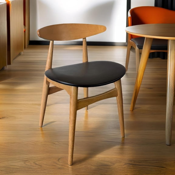 Fohfurniture Restaurant Dining Chairs Set of 2, Modern Kitchen Chairs, Oak Solid Wood Chair with Curved Backrest & Leather Cushion, Kitchen & Dining Room Chairs for Living Dining (Natural Oak)